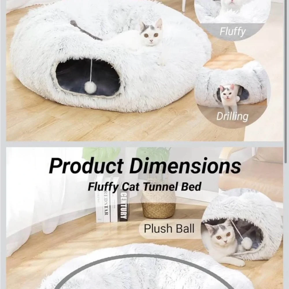 Cozy Round Faux Fur Donut Bed - Light Grey